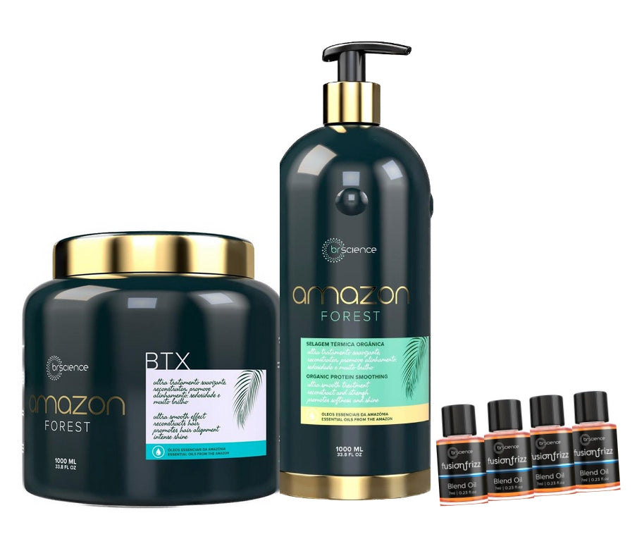 Amazon Forest - Alisamento Térmico Nanotecnológico 1L + Btx 1 Kg + 4 Óleos Reparadores 7ml